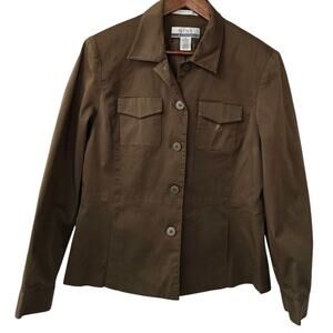 Nine & Co. Cotton & Spandex Fitted Blazer Jacket Women Size 12, Brown